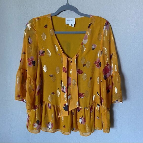 Sézane Anita Silk Yellow Blouse Size 4 - Picture 4 of 9